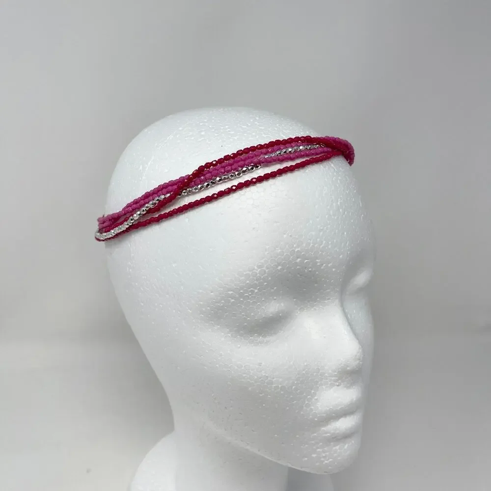 Vera Bradley Beaded Stretch Headband Pink Swirls Silver 13925-179